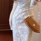French gentle style white lace suspender dress 2025 new style temperament high-end waist slim hip skirt R0455