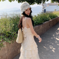 Atmosphere outfit suit holiday beautiful small sling hollow vest skirt a complete set R1746