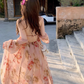 Fairy French floral suspender long dress beautiful holiday style v-neck wear backless dress R1754