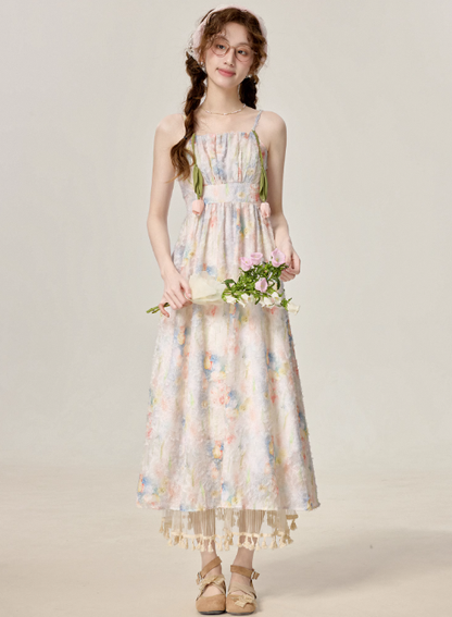 Summer temperament gentle style suspender dress pink girl floral dress R1889