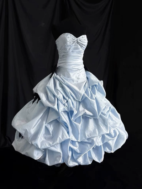 Clean Pleated Bow Women's Homecoming Dress Pale Blue Corset Short Prom Dress Birthday Dress RS2759
