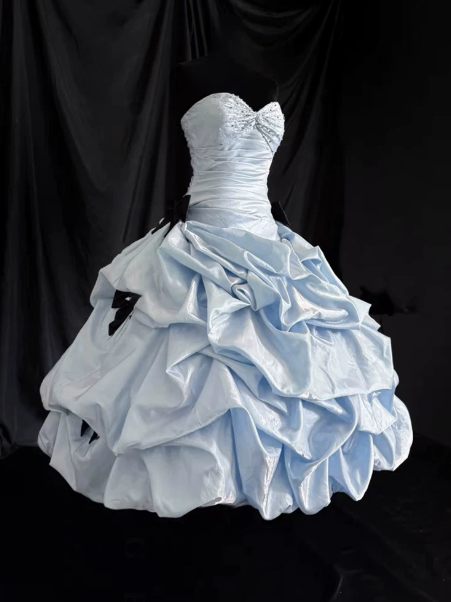 Clean Pleated Bow Women's Homecoming Dress Pale Blue Corset Short Prom Dress Birthday Dress RS2759