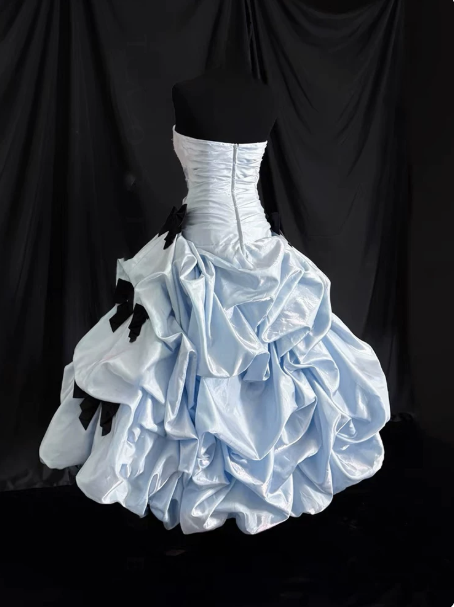 Clean Pleated Bow Women's Homecoming Dress Pale Blue Corset Short Prom Dress Birthday Dress RS2759