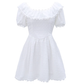 2025 new white short skirt women's French square neck puff sleeve dress waist slimming R0119