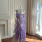 Glitter Purple Homecoming Dress ,Sheath Spaghetti Straps Bodycon Midi Prom Dress RS822