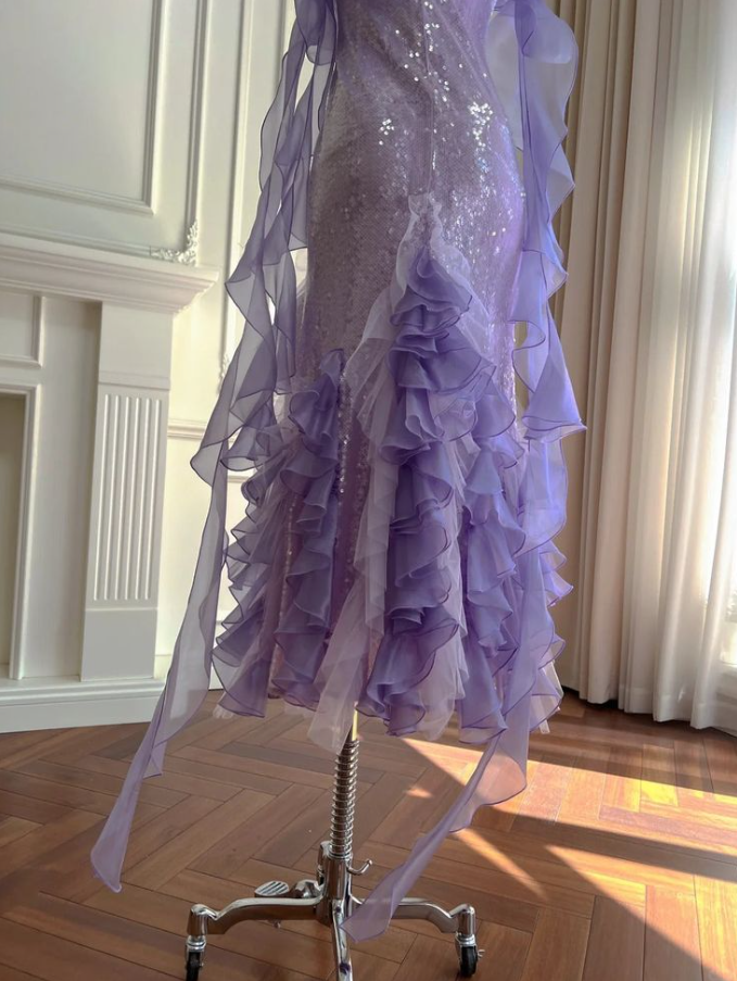 Glitter Purple Homecoming Dress ,Sheath Spaghetti Straps Bodycon Midi Prom Dress RS822