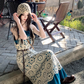 Fairy simple and elegant French blue suspender dress v-neck hollow woven knitted cardigan suit R1760