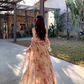 Fairy French floral suspender long dress beautiful holiday style v-neck wear backless dress R1754
