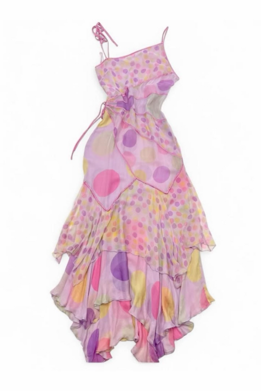 Flowy Purple Ruffled Party Dress ,A-Line Spaghetti Straps Polka Dots Prom Dress RS826