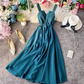 Sexy backless retro suspender skirt tube top dress waist slimming beach over knee goddess dress R0340