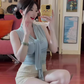 Gentle temperament blue top hip-wrapped short skirt two-piece suit skirt R0891