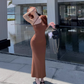 Sexy tight suspender dress with slim waist and off-shoulder hip-wrapped mid-length skirt R1506
