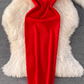 Flying sleeve suspender dress, elegant waist-length knitted hip-wrapped dress R0333