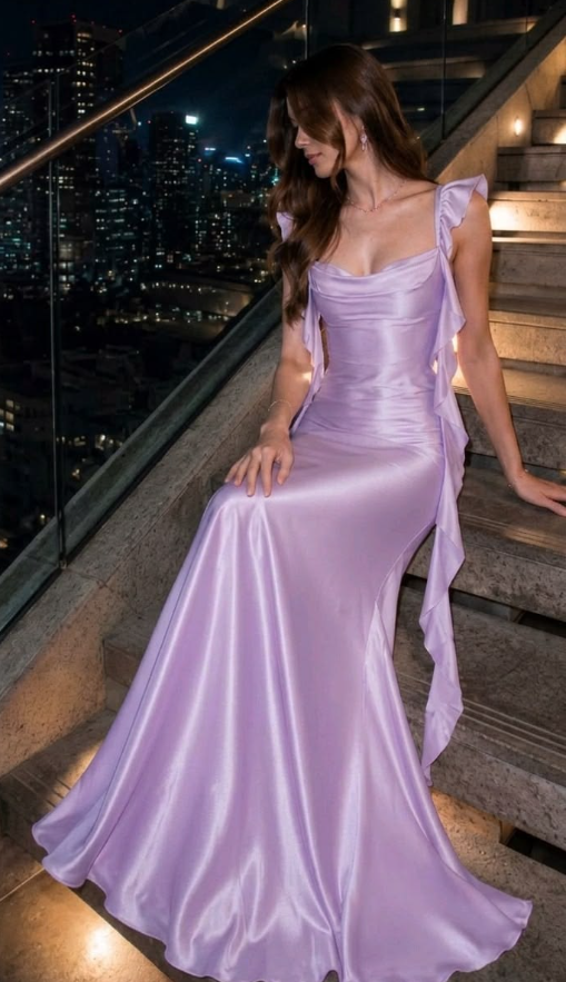 Silky Satin Corset Prom Gown , Lavender Dreamy Women's Maxi Evening Dress RS2527