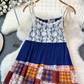 2025 dress dopamine vintage floral plaid art splicing temperament holiday suspender long skirt R0371