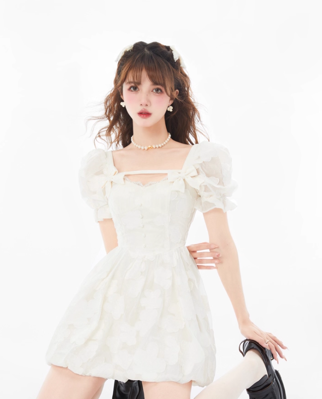 French artistic skirt light luxury romantic fairy bow print dress R4987