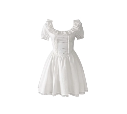 Tutu skirt new style short-sleeved heavy-duty dress slim tea break French sweet little white dress R0067