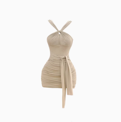 Pure desire hot girl sleeveless halter neck fine sparkling dress 2025 tie waist hip skirt R1213