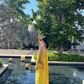 Super fairy yellow suspender dress for the seaside travel wear long skirt backless fairy dress R1570