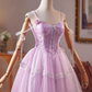 Elegant Purple A-Line Spaghetti Straps Lace Embroidery Corset Mini Prom Dress Homecoming Dress RS576