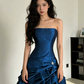 Pretty Pleated Strapless Women's Homecoming Dress Navy Corset Short Prom Dress Birthday Dress RS2760