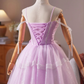Elegant Purple A-Line Spaghetti Straps Lace Embroidery Corset Mini Prom Dress Homecoming Dress RS576