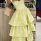 Fresh Ruffled Silky Prom Gown Yellow Women's Corset Maxi Evening Dress Casual Dress RS2904
