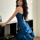 Pretty Pleated Strapless Women's Homecoming Dress Navy Corset Short Prom Dress Birthday Dress RS2760