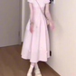 Gentle style pink baby collar dress floral waist A-line long skirt R0790