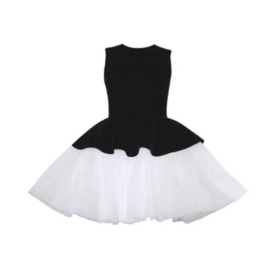 Minimalist Tulle Homecoming Dress ,Black and White A-Line High Collar Short Prom Dress RS832