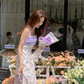 One-shoulder purple suspender floral dress for women summer design temperament sweet long dress R4111