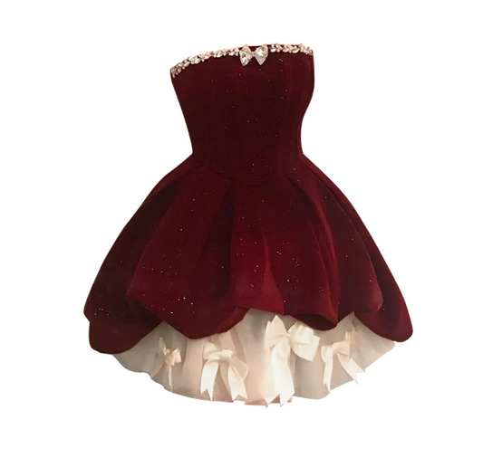 Gorgeous Burgundy Beaded Homecoming Dress ,A-Line Strapless Short Prom Dress RS833