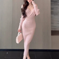 French gentle style V-neck backless knitted dress 2025 waist-hugging hip long skirt R1159