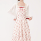 French style gentle sweet floral dress new lace waist long skirt R2380