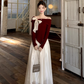 Fairy temperament high-end suit one-shoulder bow sweater with skirt two-piece suit R1725