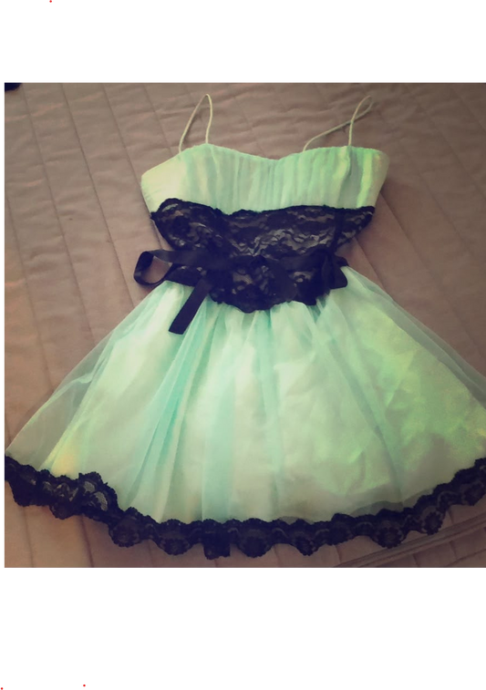Charming Green Homecoming Dress ,A-Line Spaghetti Straps Lace Trim Corset Short Prom Dress RS835