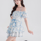 One-shoulder floral dress summer lotus leaf sleeve suspender skirt new high waist A-line skirt R4422