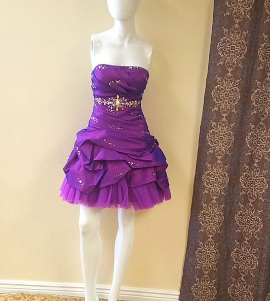 Glitter Purple Homecoming Dress ,A-Line Strapless Corset Short Prom Dress RS836