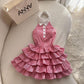 Pink Halter Neck Waist Cake Tutu Skirt Homecoming Dress R4129