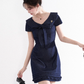 Design sense niche blue v-neck denim dress temperament French college style short skirt R4140