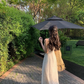 French style white sleeveless halter neck off-shoulder dress midi dress women's summer new style R4377