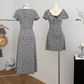 Gray bow polka dot dress new style skirt waist slimming fake two-piece short skirt R1981