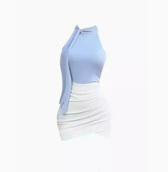 Sleeveless Lace-up Tops Women 2025 Hot Girls Irregular Hip Skirt Set R1019