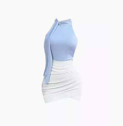 Sleeveless Lace-up Tops Women 2025 Hot Girls Irregular Hip Skirt Set R1019