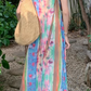 Retro oil painting style flower suspender dress holiday style tassel blouse slim long skirt suit R0204