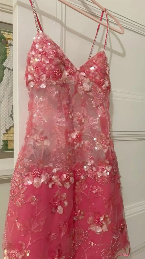 Beaded Red Homecoming Dress ,A-Line Spaghetti Straps Applique Short Prom Dress RS839