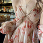 Fairy French floral suspender long dress beautiful holiday style v-neck wear backless dress R1754
