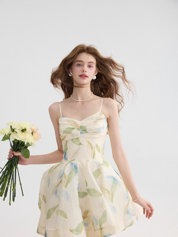 Floral suspender dress summer wear short skirt R2695