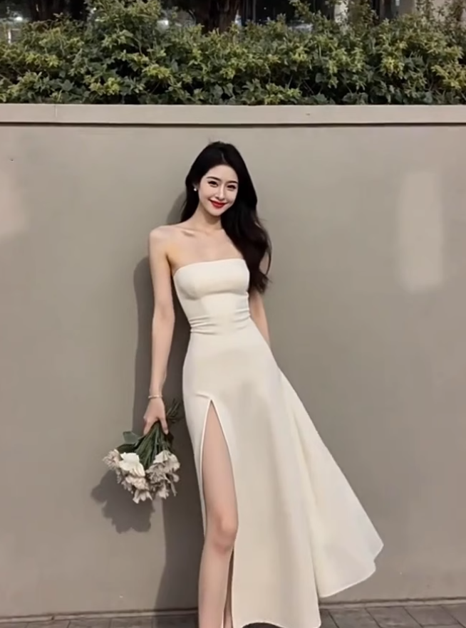 Large size French pure desire high-end tube top dress slit sexy dress long skirt R1858