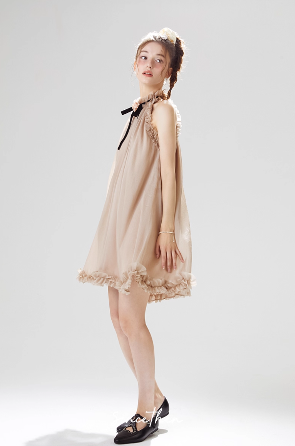 French halter neck vest dress petite sleeveless short skirt suspender skirt dress female summer R3527